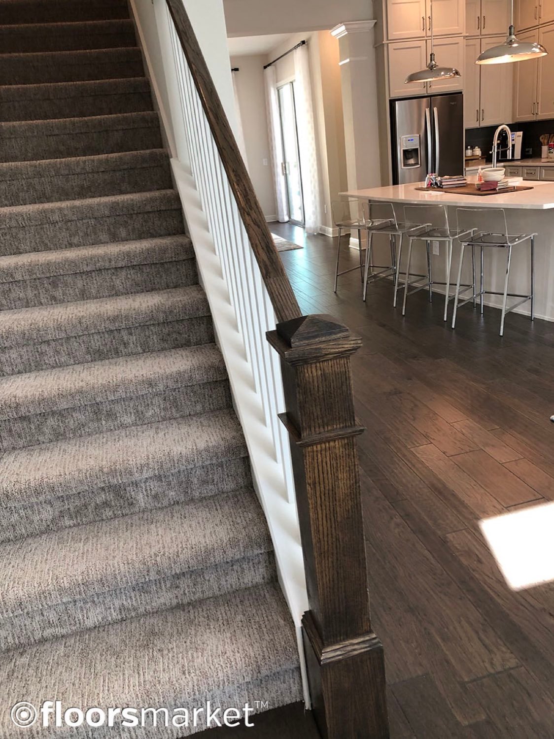 Carpeted staircase with new padding installed in Brandon, FL